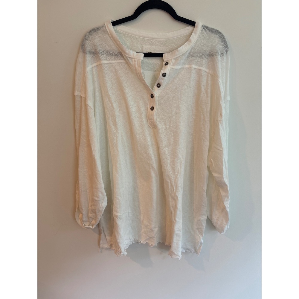 We The Free Cotton Linen Henley Long Sleeve Tee medium ivory white new - Picture 8 of 11